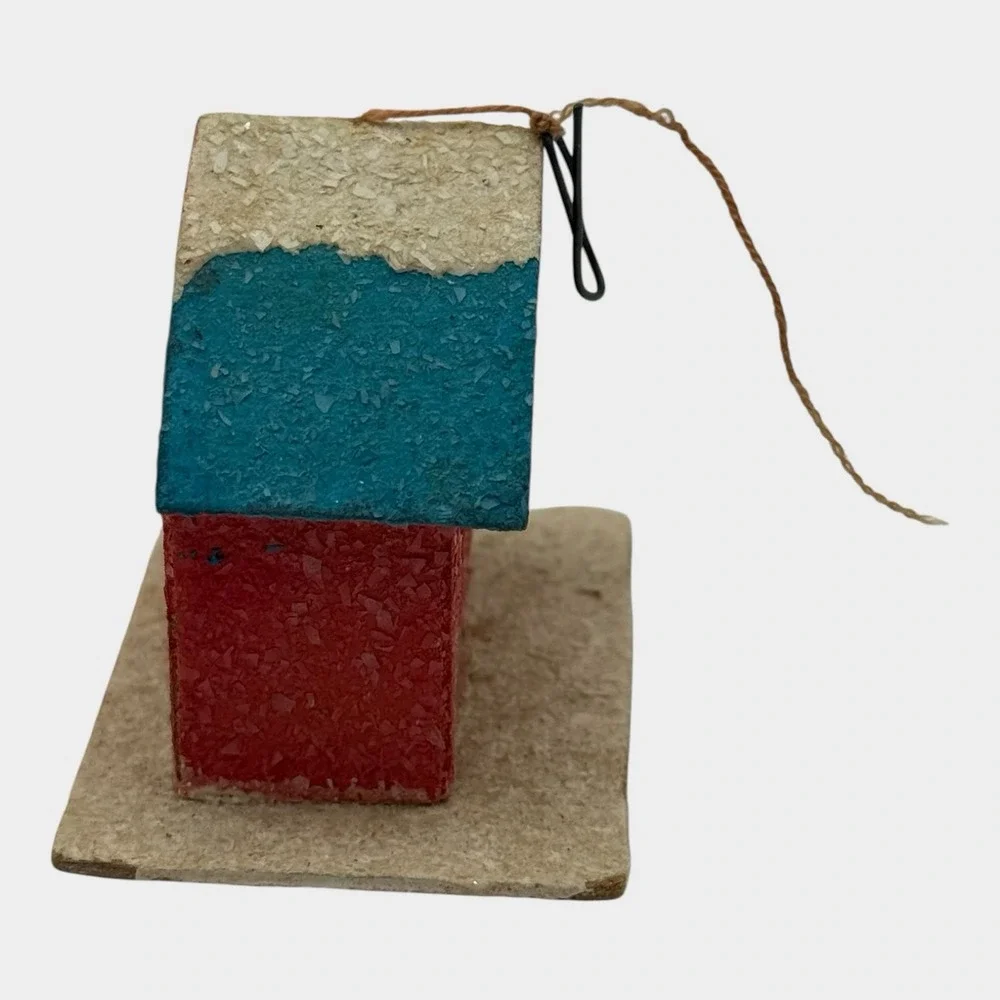Miniature Putz House Mica Christmas Ornament Red Blue 1950s Japan Vintage